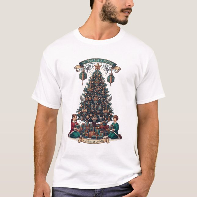 Twelve Days of Christmas T-Shirt, Ornate Gift Tree T-Shirt (Vorderseite)