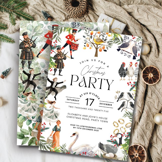 Twelve Days of Christmas Watercolor Collage Party Einladung (12 Days of Christmas Party Invitation
)