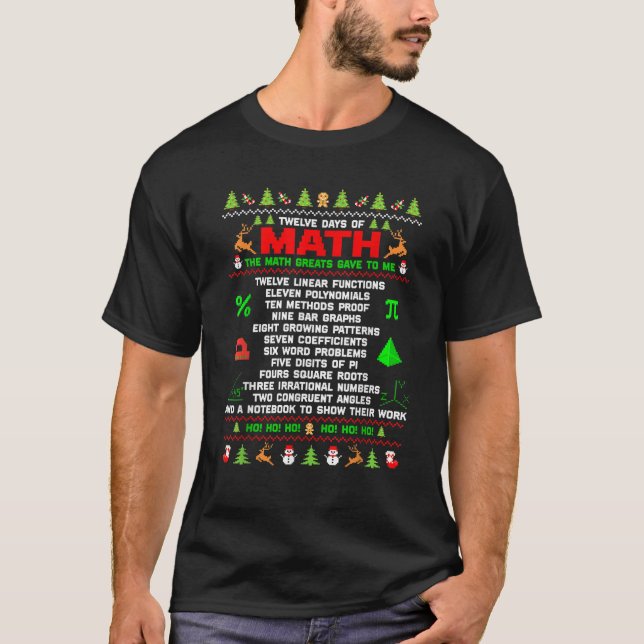 Twelve Days Of Math Teacher Students Ugly Sweater T-Shirt (Vorderseite)