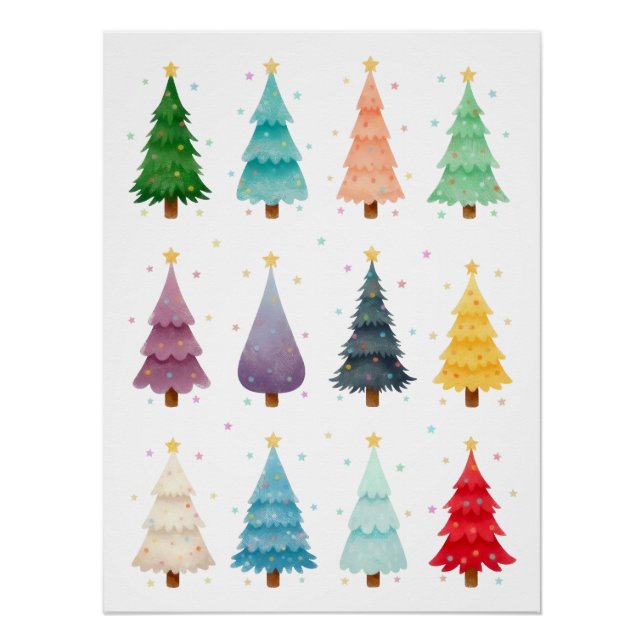Twelve Festive Christmas Trees, watercolor Poster (Vorderseite)