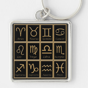 Twelve Gold Zodiac Signs Premium Keychain Schlüsselanhänger