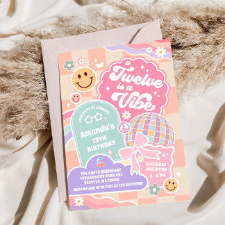 Twelve Is A Vibe Retro Daisy Birthday Invitation Einladung