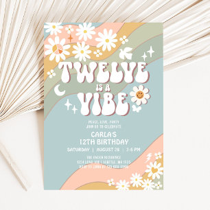 TWELVE ist ein Vibe Daisy Hippie 70er Retro Birthd Einladung