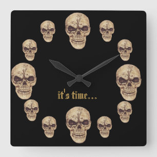 twelve skulls clock quadratische wanduhr