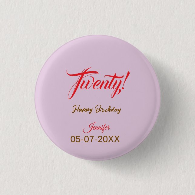 twenty20 Buchstabe Geburtstag Name Datum Jahr rot Button (Vorderseite)