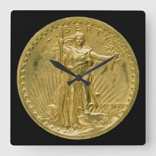 Twenty Dollar Gold Piece Liberty Skulpture 1907 Quadratische Wanduhr