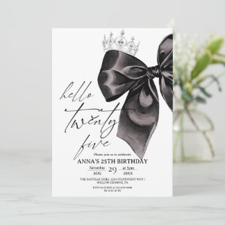 Twenty five Black Bow 25th Birthday Invitation Einladung