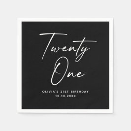 Twenty One 21st Birthday | Elegant Black Modern Serviette