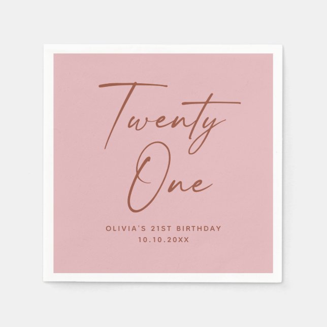 Twenty One Birthday | Dusty Rose Pink Elegant Serviette (Vorderseite)