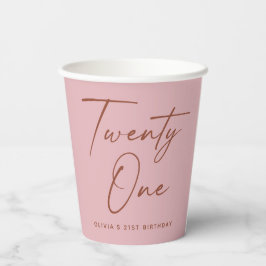 Twenty One Birthday. Dusty Rose Pink Minimal Party Pappbecher