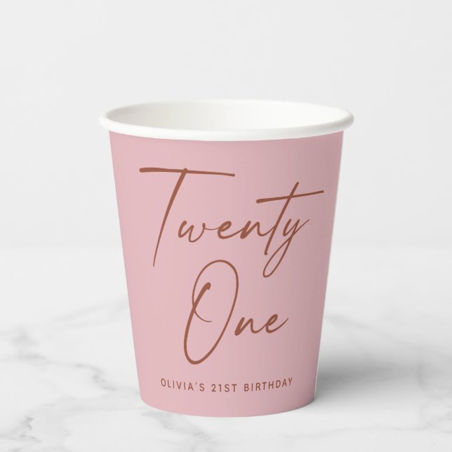 Twenty One Birthday. Dusty Rose Pink Minimal Party Pappbecher (Rückseite)