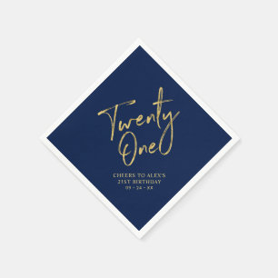 Twenty One   Moderne Navy Blau 21. Geburtstagsfeie Serviette