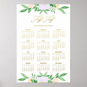 Twenty Twenty Floral und Name Faux Gold Kalender Poster
