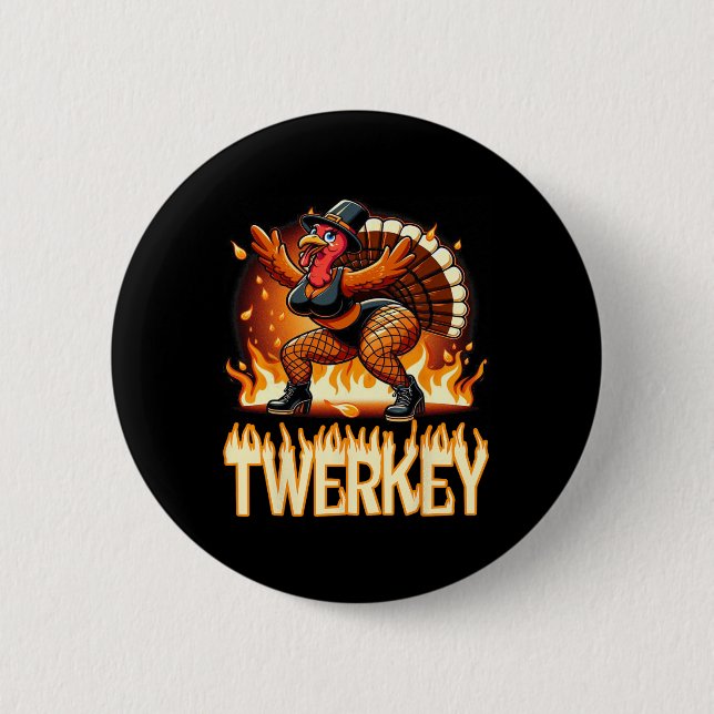 Twerkey Squad Twerking Funny Dancing Turkey Danke Button (Vorderseite)