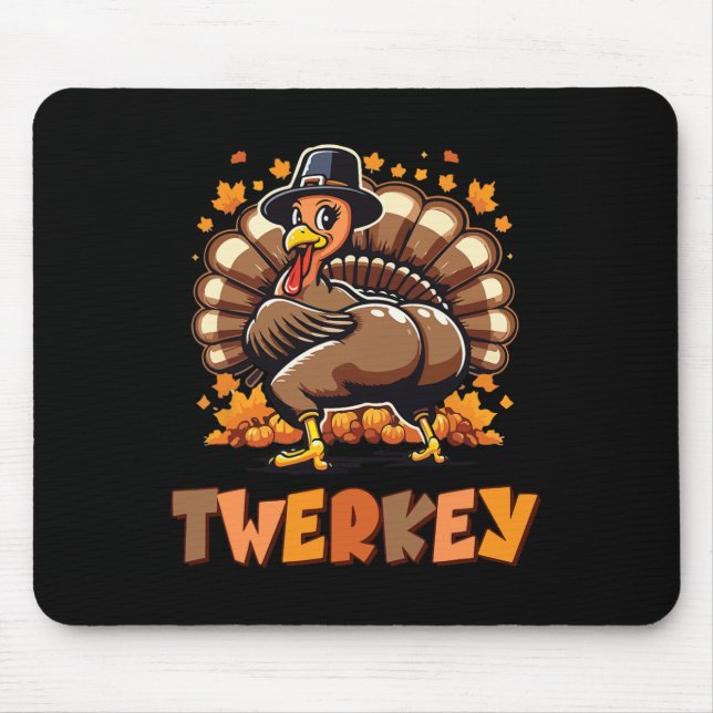 Twerkey Turkey Pilgrim Hat tanzend Erntedank Au Mousepad (Vorne)