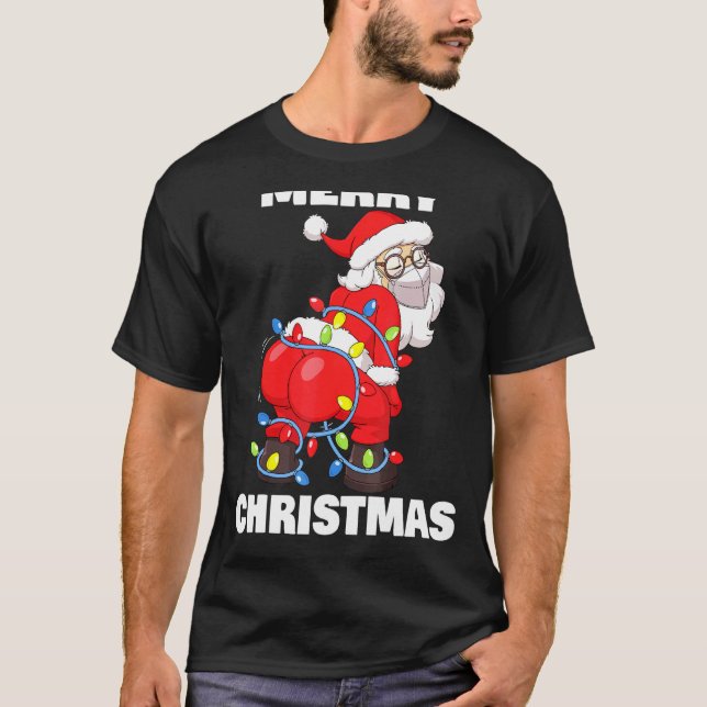 Twerking Santa Claus in Mask Frohe Weihnachtsbaum T-Shirt (Vorderseite)