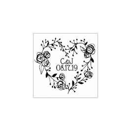 Twigs Berries and Rose Herzkranz | Hochzeit Gummistempel