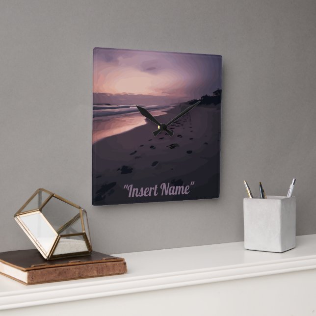 Twilight am Meer Quadratische Wanduhr (Büro)