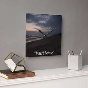 Twilight am Meer Quadratische Wanduhr