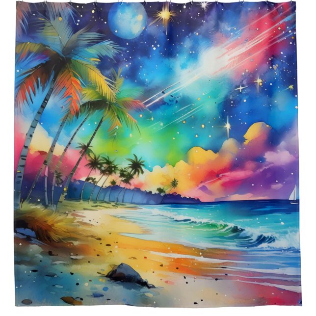 Twilight auf der Küste Aquarellkunst Duschvorhang (Vorderseite)