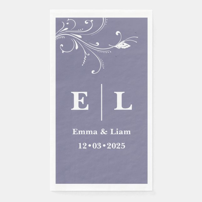 Twilight Bloom Minimal Wedding Personalisiert Serviette (Vorderseite)