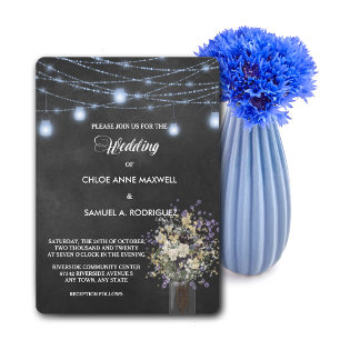 Twilight Blue Mason Jar Floral Wedding Einladung