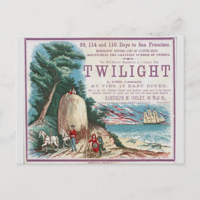 Twilight Clipper Segelschiff Postkarte (Vorderseite)