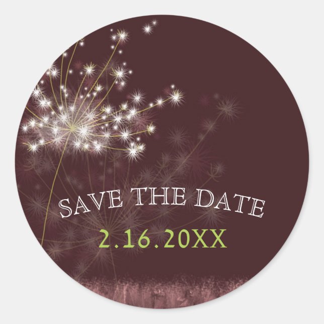 Twilight Dandelion Wedding Save the Date Runder Aufkleber (Vorderseite)