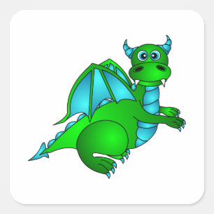 Twilight Flight - Niedlicher Green & Blue Dragon S Quadratischer Aufkleber