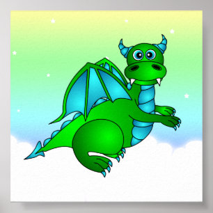 Twilight Flight - Niedliches Green & Blue Dragon P Poster