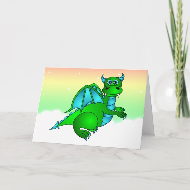 Twilight Flug - niedlicher grüner u. blauer Drache Karte (Vorderseite)