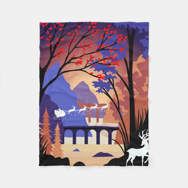 Twilight Forest Christmas Santa Sleigh Fleecedecke (Vorderseite)