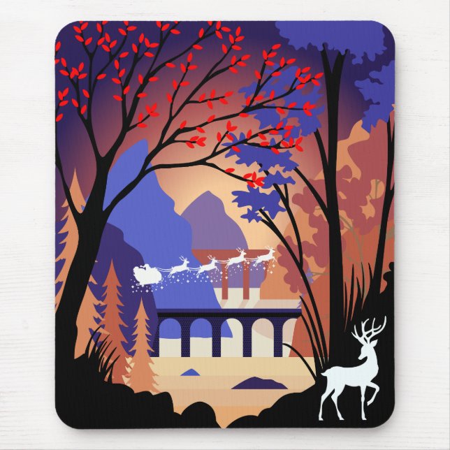 Twilight Forest Weihnachts-Santa-Schlitten Mousepad (Vorne)