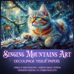 Twilight Forest Woodland Fantasy Katze Decoupage Seidenpapier