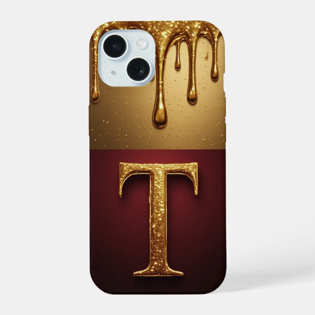 💎 Twilight Glitter T Monogram Tropf Luxus iPhone 15 Hülle (Rückseite)