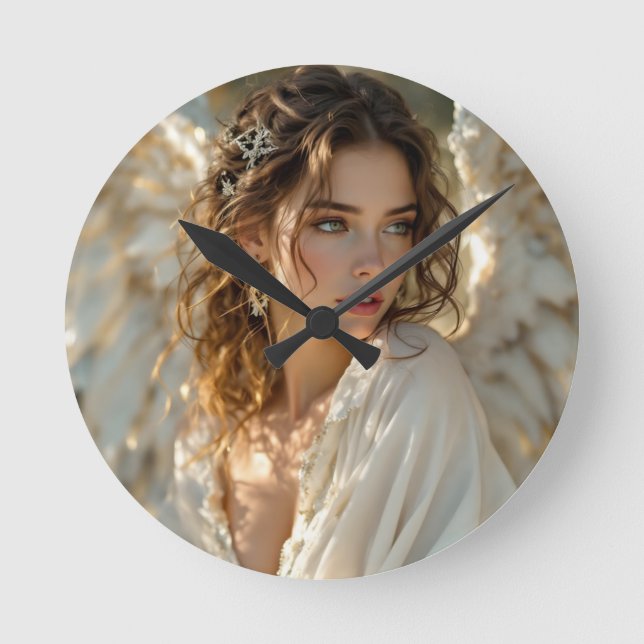 Twilight Guardian - Engel der Gilded Wings Runde Wanduhr (Vorderseite)