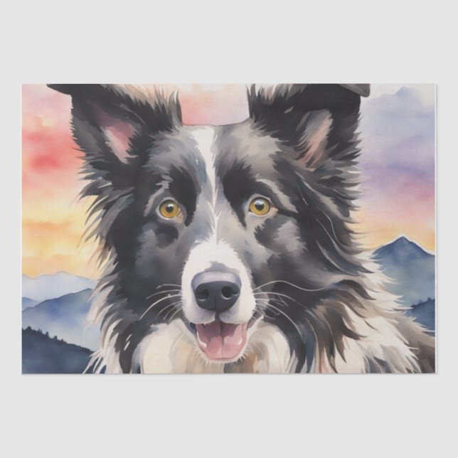 Twilight Harmony: Border Collie Decoupage Seidenpapier (Vorderseite)