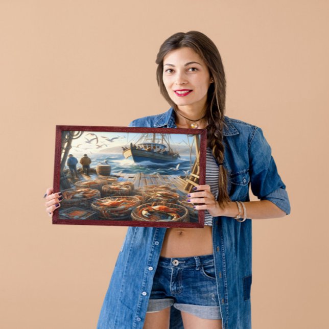 Twilight Harvest Fishermen sammeln Krabben 16x12 Poster (Von Creator hochgeladen)