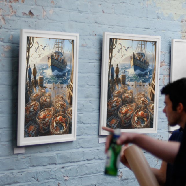 Twilight Harvest Fishermen sammeln Krebse 12x16 Poster (Von Creator hochgeladen)