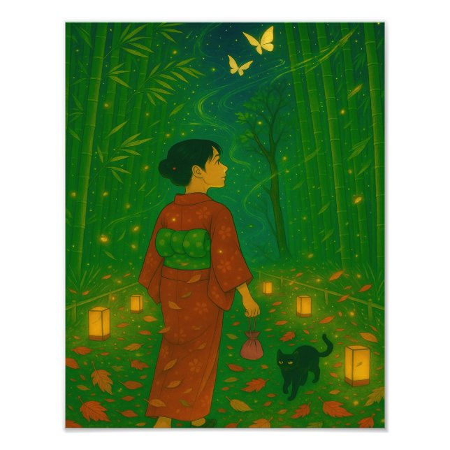 Twilight im Bambuswald - Kimono Girl Fotodruck (Vorne)
