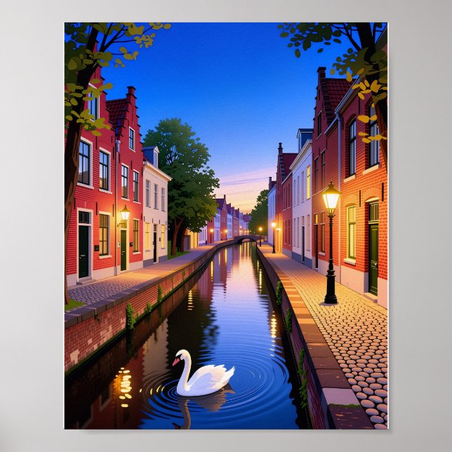 Twilight in Bruges Canals Poster (Vorne)
