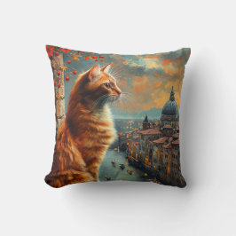 Twilight in Venice | Ginger Cat on a Canal Kissen