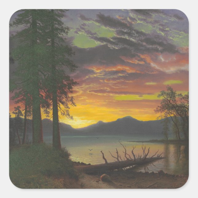 Twilight, Lake Tahoe, c.1870s (Öl auf Leinwand) Quadratischer Aufkleber (Vorderseite)