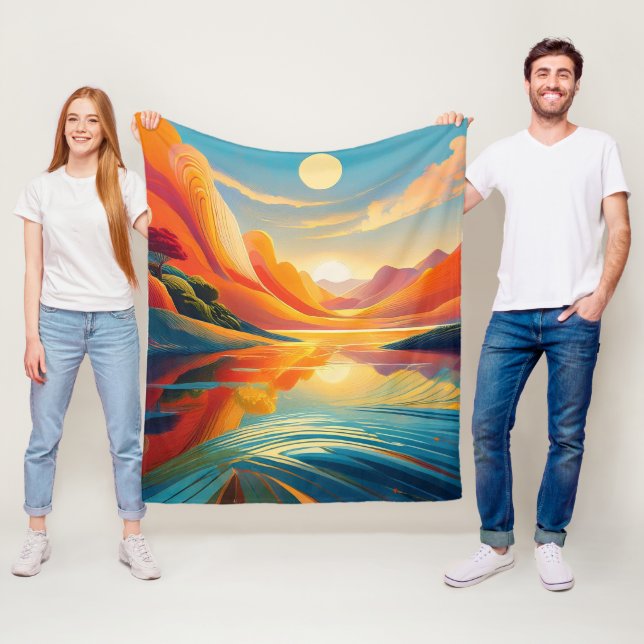 Twilight-Landschaft Reflexion auf See Fleecedecke (Beispiel)