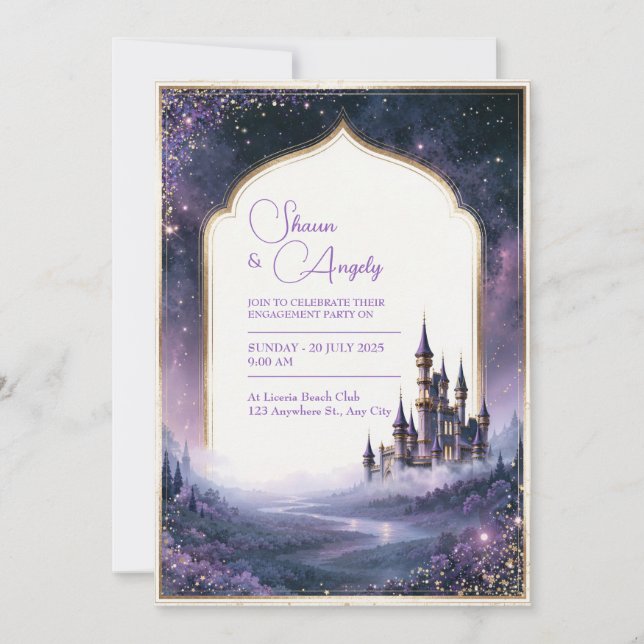 Twilight Lavender Schloss Hochzeit Einladung (Vorderseite)