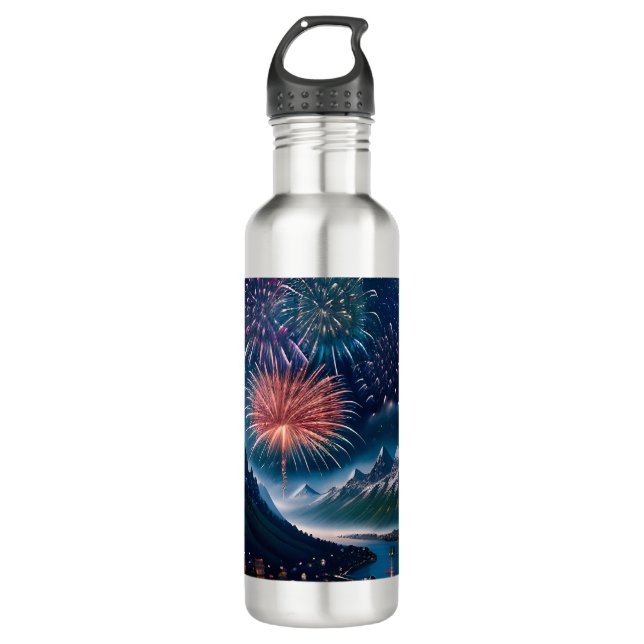 Twilight Mountain mit Feuerwerk Edelstahlflasche (Vorderseite)