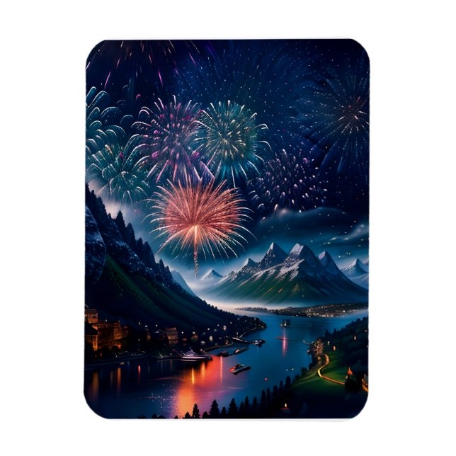 Twilight Mountain mit Feuerwerk Magnet (Vertikal)
