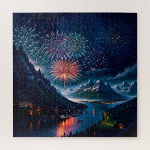 Twilight Mountain mit Feuerwerk Puzzle