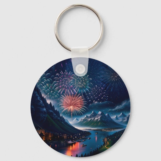 Twilight Mountain mit Feuerwerk Schlüsselanhänger (Vorderseite)