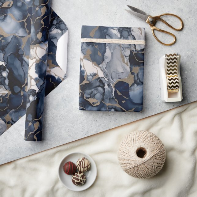 Twilight Navy Blau und Grau mit antiken Gold Geschenkpapier (Kunsthandwerk)